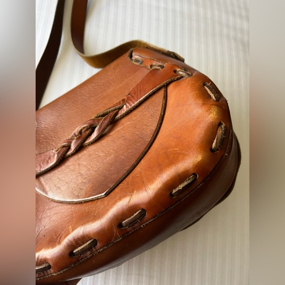 Vintage Leather Western Brown Leather Cowboy Shoulder Bag Purse Hippie Festival - Picture 11 of 11